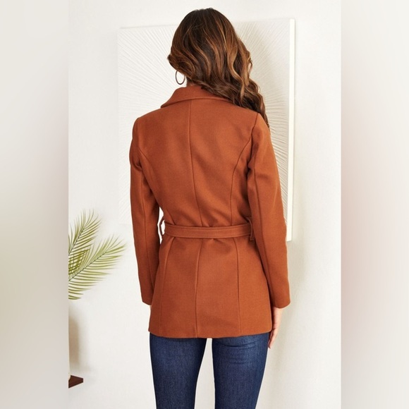 (83210) 2-BUTTON FRONT FLAP DETAIL FELTWOOL COAT WITH TIE BELT - Picture 3 of 4